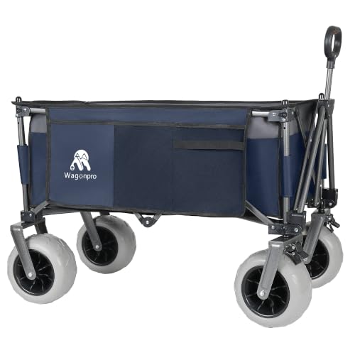 Carretilla plegable multiusos con mango flexible y toldo, cart utility de alta capacidad con ruedas de 9"x4" para camping y playa, transporte, compras y deportes, capacidad 480 lbs y 120 L, color azul miniatura 6