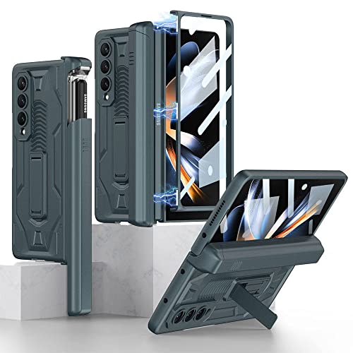 Coque Samsung Galaxy Z Fold 4 avec étui stylo magnétique pliable antichoc gris vert