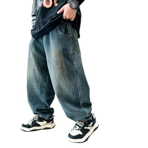 Baggy Jeans Kids Loose Fit Embroidered Wide Leg Jeans Preppy Streetwear Washed Y2K Baggy Pants Boys Elastic Waist Denim Pants