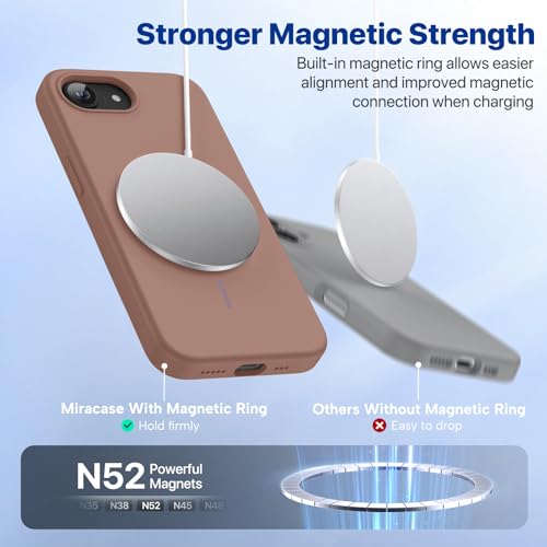 Image of Miracase Magnetic for iPhone 17e Case & iPhone 16e Case, [Soft Anti-Scratch Microfiber Lining], Compatible with MagSafe, Silicone Shockproof Protection Phone Case for iPhone 17e /16e, Chocolate