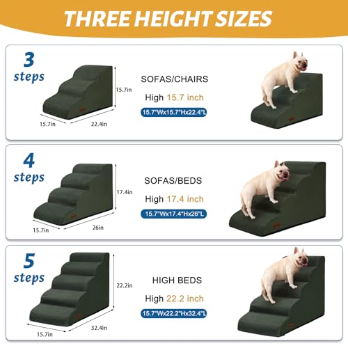 Image of Aodisman Dog Steps for Bed or Couch,4-Step Pet Stairs Ramp for Small Dogs | 17.4 inch H Indoor Non-Slip Dog Stairs Help Senior Dogs,Short-Legged Breeds,Puppies and Cats to Reach Beds and Chairs,Grey,Green