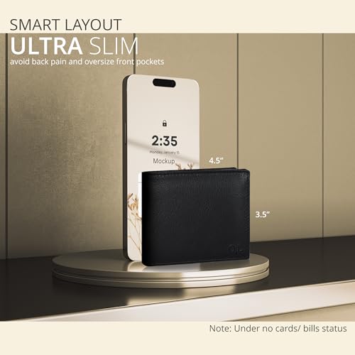 Slim Leather Wallet for Men - RFID Blocking Slim Minimalist Front Pocket - Thin & Stylish with ID Window, Gift For Men3