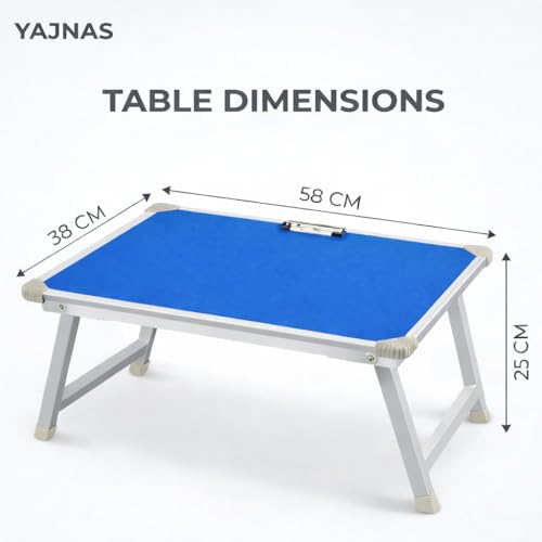 Image of YAJNAS Multipurpose Portable Study Laptop Table (15 x 23 Inch) | Height Adjustable Foldable Lap Desk & Bed Table for Kids, Home, Office, Online Classes & Learning - Blue