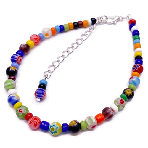 Colorful Millefiori Bead Anklet With Glass Seed Beads : Adjustable 9-11.5 Inches #TOP7
