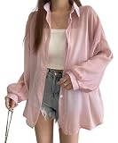 [Four leaf] 可愛い シアーシャツ レディース ゆったり シースルー yシャツ カットソー 夏 長袖 uvカット シアートップス 羽織 上着 トップス 夏服 服 襟付き 冷房対策 (ピンク)