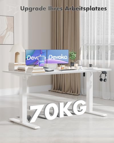 Devoko Elektrisch Höhenverstellbarer Schreibtisch 160 x 70cm,Weiß – Ansicht 6