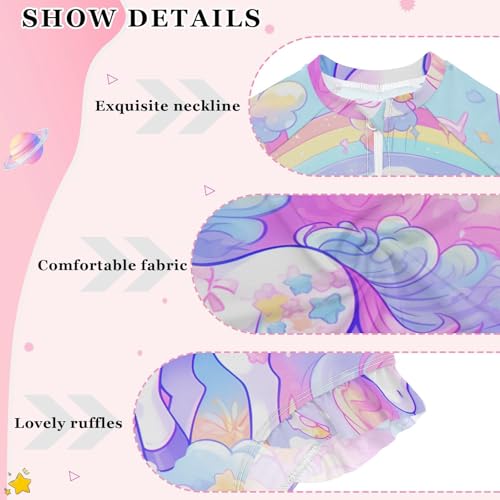 Girls Long Sleeve Swimsuit Cute Unicorn One Piece Bathing Suit with Ruffle Butt UPF 50+ Sun Protection Rash Guard3