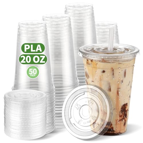 CCWOFF PLA 20 OZ Compostable Clear Plastic Disposable Iced Coffee