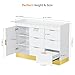 OmySalon Salon Station for Stylists, Free Standing Barber Vanity with 6 Drawers, 1 Cabinet & Adjustable Shelves, Large Storage Hair Beauty Furniture for Barbershop, White Gold