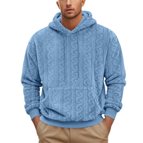 Men's Textured Teddy Fleece Hooded Sweatshirt Casual Sports Leisure Fall Winter Trend Top