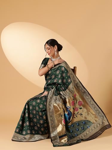 Image of EthnicJunction Women's Paithani Silk Blend Woven Saree With Blouse Piece |Wedding Saree | Red Saree