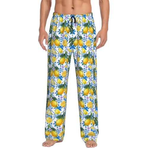 Sicilian Lemon Vintage Moroccan Style Mens Pajama Pants Men's Sleep Lounge Pants Pj Bottoms With Pockets