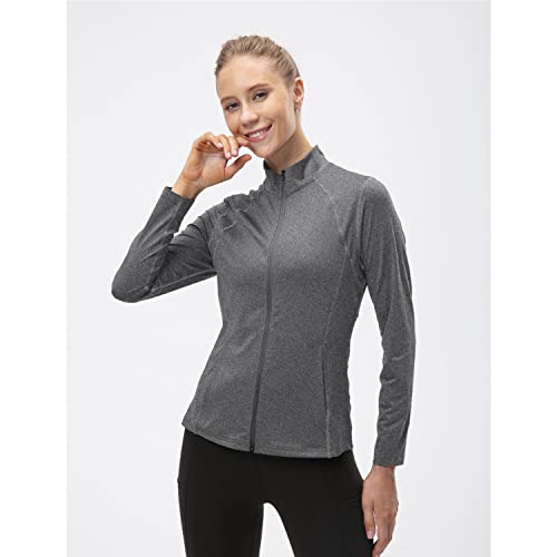 VLUKUE Jaqueta esportiva feminina leve com zíper e manga comprida, justa, para ioga, elástica, secag