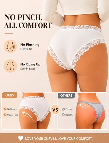 Image of ALL OF SHE Womens Cotton Underwear Cheeky Lace Bikini Panties Sexy Briefs Soft Breathable Lingerie for Ladies Underwear Pack