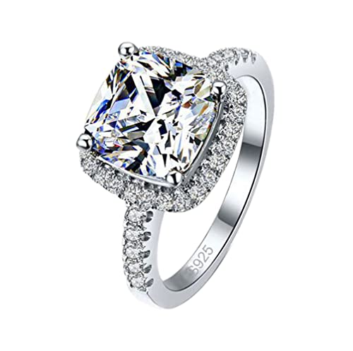 18k Gold Plated CZ Diamond Ring Square 2 Ct Princess Cut Cubic Zirconia Shiny Full Diamond Ring Sterling Silver 925 Wedding Engagement Ring for Women