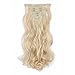 SWACC Women 20 Inches Curly Full Head 7 Separate Pieces Heat Resistance Synthetic Hair Clip in Hair Extensions (Dark Honey Blonde/Bleach Blonde Highlights-16H613)