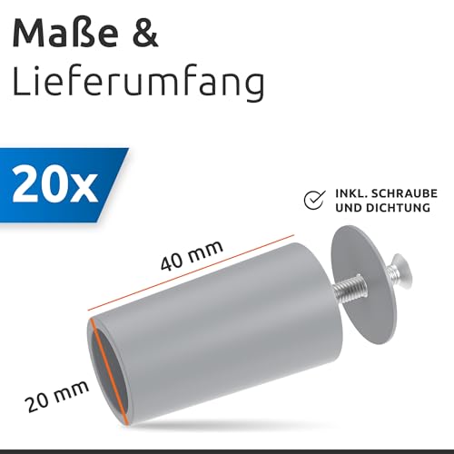 ECENCE Anschlagpuffer Stopper für Rollladen, 20er Set 40mm inkl. Schraube Grau, Endanschlag, Rollladen Schutz komplett