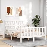 Owoxanthellate Massivholzbett Weiß 120x200 Kiefer Singlebett modern mit Kopf- und Fußteil Lattenrost 205,5x125,5x100 cm für Schlafzimmer Gästezimmer