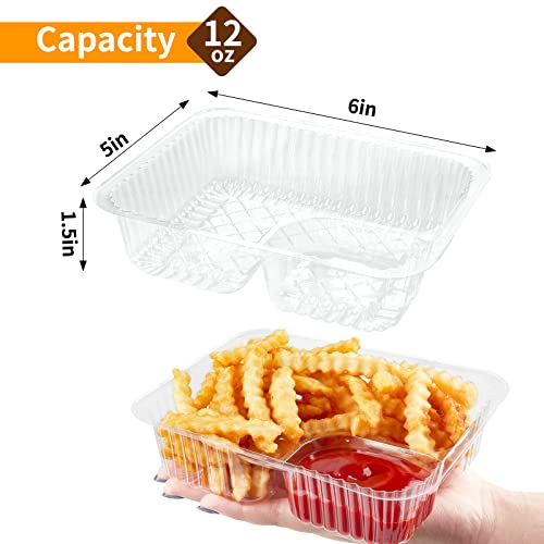 ZORRITA 100 Pack Plastic Nacho Trays - 12 oz Disposable Nacho Containers 2 Compartment Clear Snack Serving Trays with Dip Holder for Party, Movie Night, Concession Stands (6 x 5 Inch)