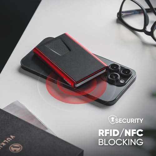 Image of VULKIT Credit Card Holder for Men, Aluminum POP UP RFID Blocking Card Case, Red