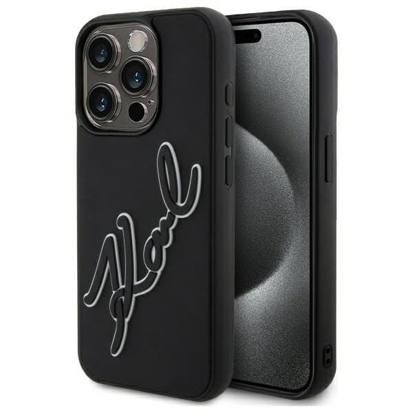CG Mobile Karl Lagerfeld KLHCP15L3DRKSDLK Coque pour iPhone 15 Pro 6,1" Noir sous Licence 3D Rubber Signature