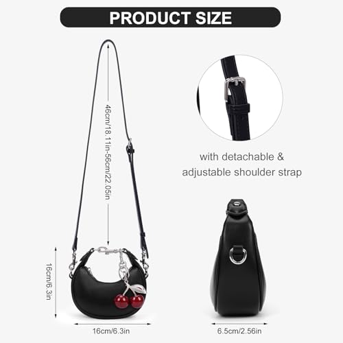 Image of JQWSVE Small Top Handle Bags for Women Mini Purses Cute Ladies Handbags Crescent Mini Crossbody Bags with Cherry