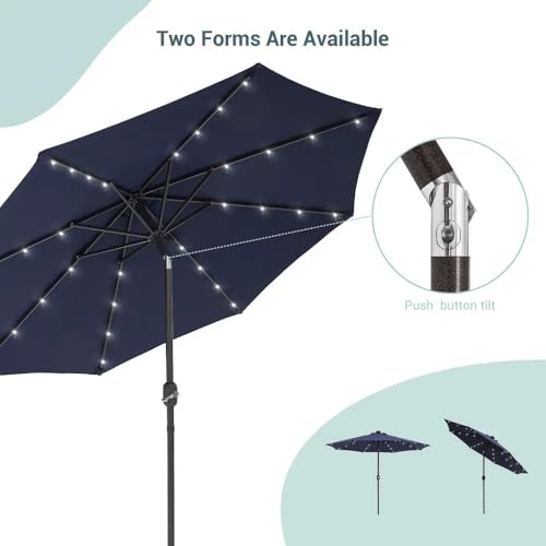 Image of Invezo Led Metal center Pole Center Pole Outdoor Garden Umbrella with Solar Panel (9 ft dia) with Base