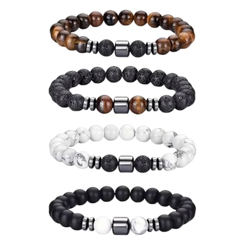 OUDQFCJ Pulsera Hombre (4 piezas) Elásticas de Piedra Natural, Ojo de Tigre de...