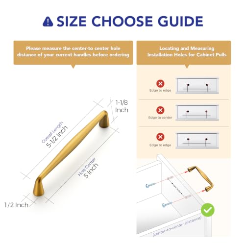 Image of Ravinte Brushed Brass Cabinet Handles Solid Handles,5 Inch,5 Pack