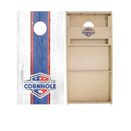 White and Blue Stripes Cornhole Boards - WSOC Runway Series - Includes (2) Boards (Resin Bags) + (2) Board Hole Lights