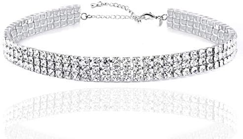 Layered Chain Necklace Shark Tooth Design Tassel White Rhinestone Choker Necklaces for Women (3 Row)