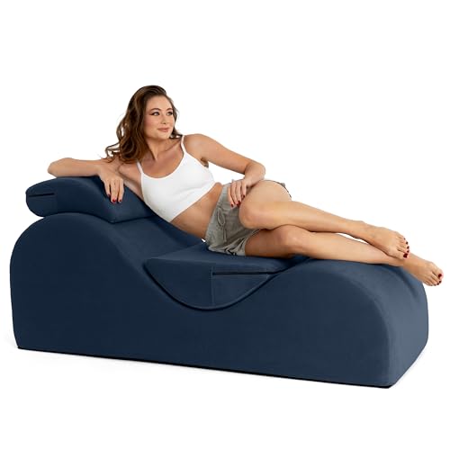 Image of Avana Luvu Lounger - Chaise Lounge Chair for Yoga, Exercise, Massage - High Density Foam - Made in The USA - Dark Blue