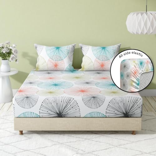 Image of Wakefit Cotton Fitted Bedsheet | 200 TC Elastic Fitted Sheet, King Bed Bedsheet Checkered With 2 Pillow Covers | Margaret - 75X72 Inches,Multi