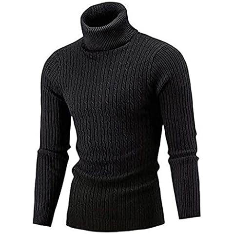Belovecol Suéteres con Cuello de Tortuga para Hombre Jerséis cálidos con Cuello Enrollado Suéteres, Negro, XL Cover