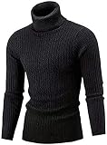 Belovecol Herren Rollkragenpullover Schwarz Pullover Rollkragen Slim Fit Feinstrick Twisted Sweater L