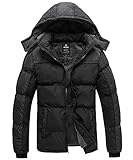 Wantdo Men Quilted Puffer Jacket Thicken Padded Hoodie Winter Coat Black&Gray L