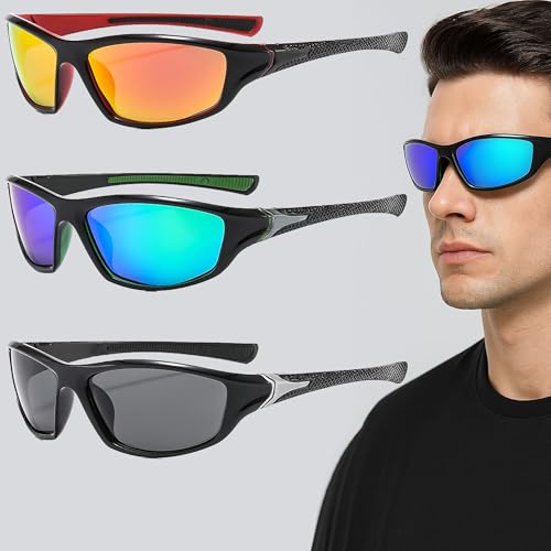 Sunglasses Men Polarized Sunglasses for Mens and Womens,Black Retro Sun Glasses Driving Fishing UV Protection BLUE+ORANGE+GREEN
