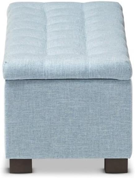Pemberly Row Contemporary Solid Wood Roanoke Storage Bench, Light Blue Polyester Upholstery, 46 in Wide, Grid-Tufted Hinged Lid, Black Wood Legs, Bedroom or Living Room Accent Piece