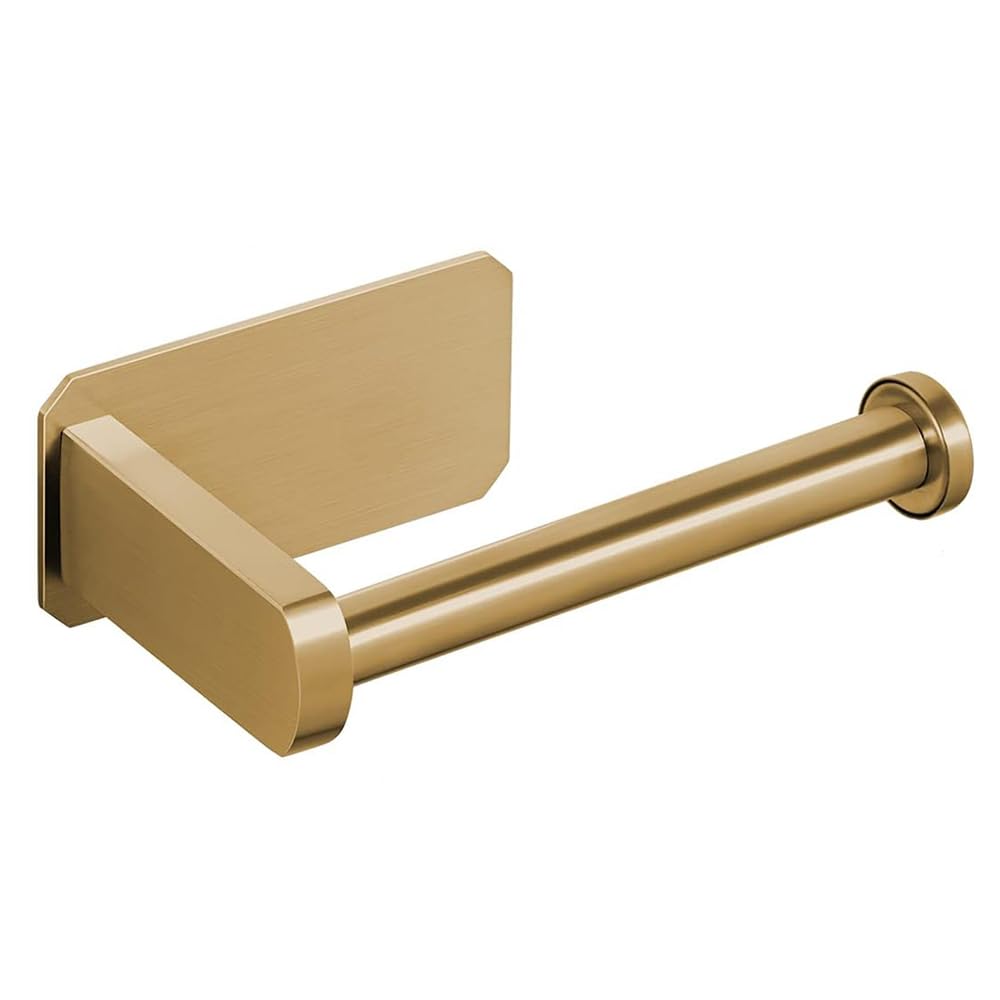 Stronghold Adhesive Toilet Paper Holder, No-Drilling Stainless Steel Wall-Mounted Roll Holder, Brushed Finish for Bathroom, Kitchen & Washroom (Gold)