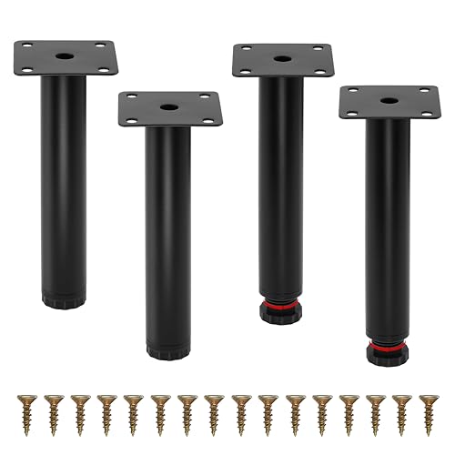 Sanrolax Patas ajustables para muebles, 4 patas de mesa de 15 cm, de metal negro, patas para muebles equipadas con 16 tornillos, patas de muebles para patas de sofá, patas de mesa, patas de sillas,