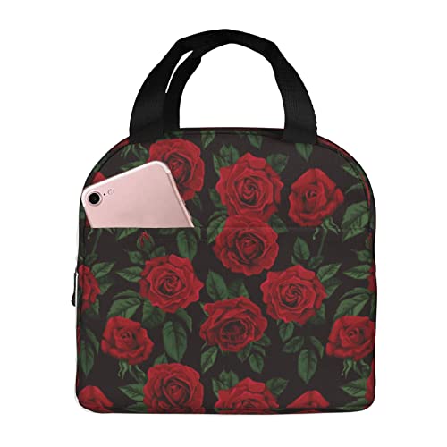 XVBCDFG Bolsas de almuerzo con estampado de rosas para hombres, mujeres, fiambreras, fiambreras reutilizables aisladas, pequeñas, fiambreras Bento, fiambrera