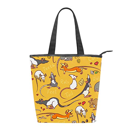 Women's Canvas Shoulder Bag Cute Rats Bag Weekend Shopping Big Bag Tote Handbag Work Bag