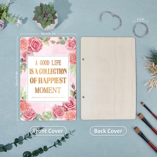 SUPERDANT A Good Life Greeting Card Holder Rose Flowers Wedding Planning Book Wooden Loose Leaf Binder Photo Album 2-Rings Cover Planner Keeper Keepsake Gifts for Bride Wedding Engagement Couple - Image 3