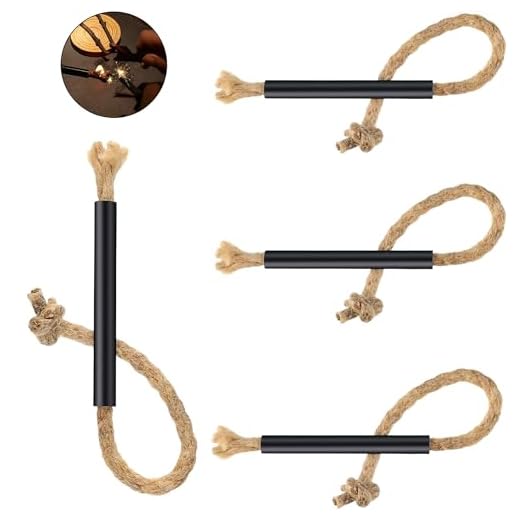 WDEC Juego de 4 Fat Rope – tu yesca de Supervivencia para Acero – Resistente al Agua – fácilmente inflamable y Larga duración de combustión – para Chimenea, Hobo, Senderismo, Natural