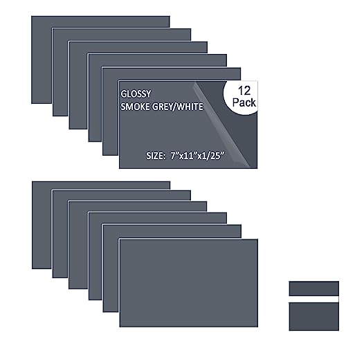 Image of XLNT TECH Engraving Blank Materials ABS Double Color Plastic Sheet, Smoke Grey /White (7 inch x 11 inch x .040 inch, 12 Pieces) for Interior Signs, Badges.