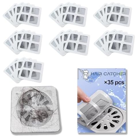 35 pc-Pack Disposable Shower Drain Hair Catcher, Floor Drain Mesh Sticker Strainers, Shower Drain Cover for Bathtub, Bathroom and Kitchen Sink to Prevent Clogged Drains（ 4-inch quadrate Cover