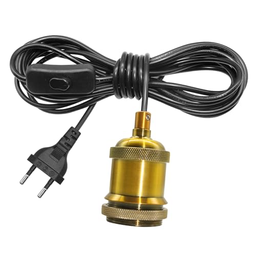 Portalámparas 5M con interruptor y enchufe cable, Accesorios E27 color cobre Metal para de lámpara suspensióna, Adaptador de Lámpara Bombillas Cable Largo negro Aplicable a luz Creativa