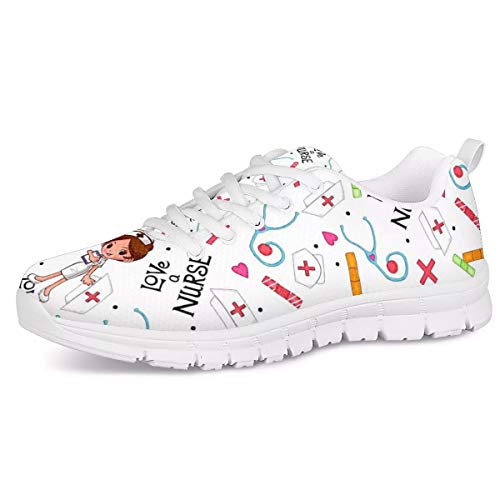 Imagen de UOIMAG Love Nurse Medical Pattern Trainer para Mujeres niñas Zapatillas de Regalo Zapatos Transpirables de Malla de Aire para Correr Zapatos Planos de Encaje Zapatos Casuales 37EU
