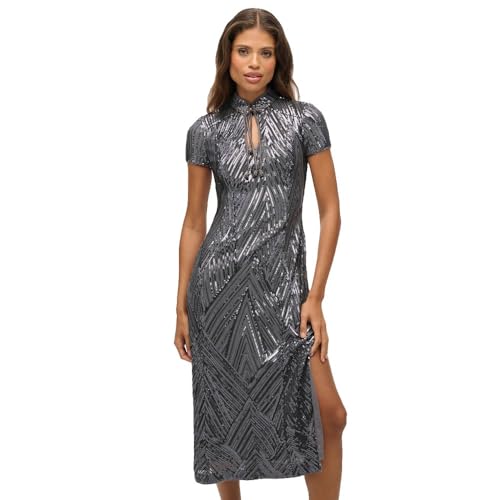 Superdry Para Mujer. W8012037A Vestido Mandarin Sequin Midi Gris (M), Fiesta, PoliéSter, Manga Corta - 5