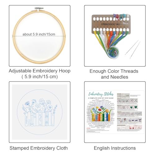Image of Louise Maelys Funny Embroidery Kits for Beginners,Cross Stitch Kit for Adults,DIY Needlepoint with Books Bookmarks and Flowers Pattern